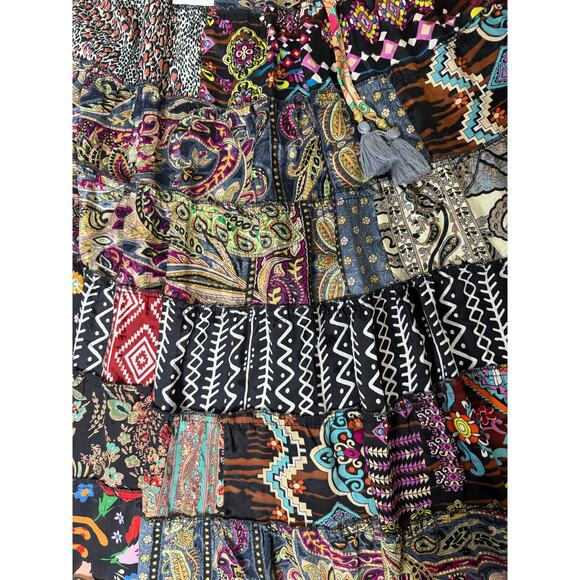 Mixed-Patchwork maxi skirt with pockets- One Size - Picture 5 of 6